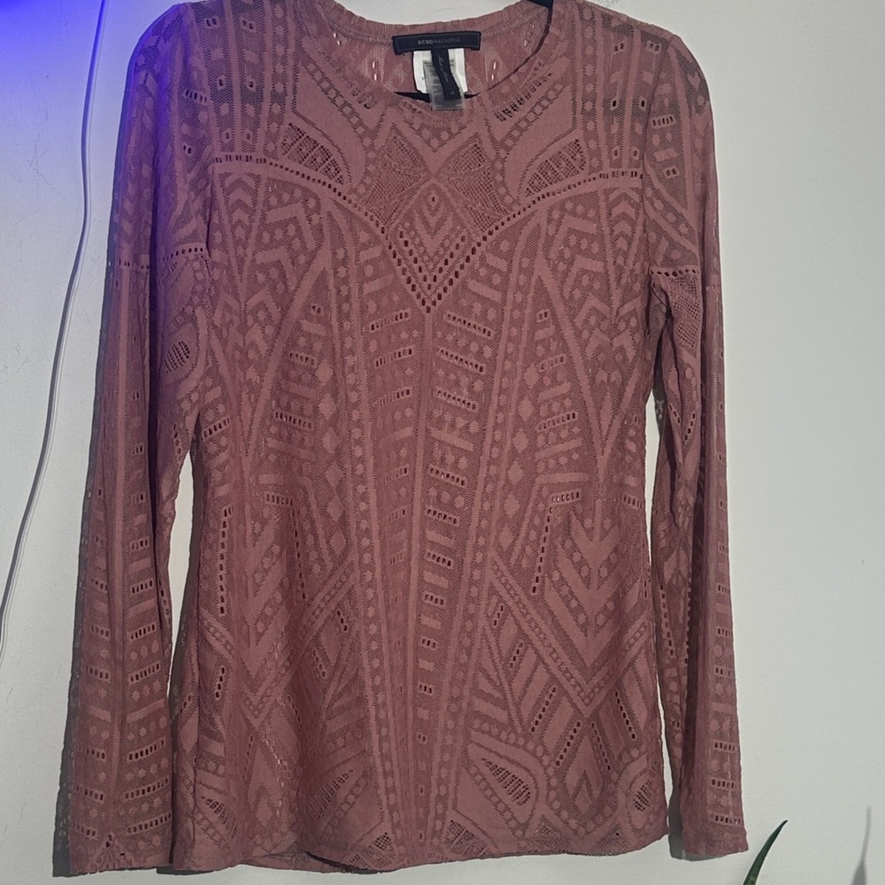 BCBGMaxAzria Dusty Rose Patterned Lace Top - Picture 1 of 6